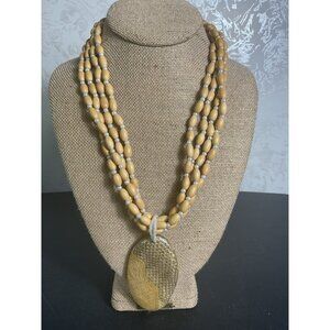 Handcrafted Wooden & Bead Multistrand Necklace With Pendant